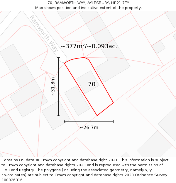 70, RAMWORTH WAY, AYLESBURY, HP21 7EY: Plot and title map