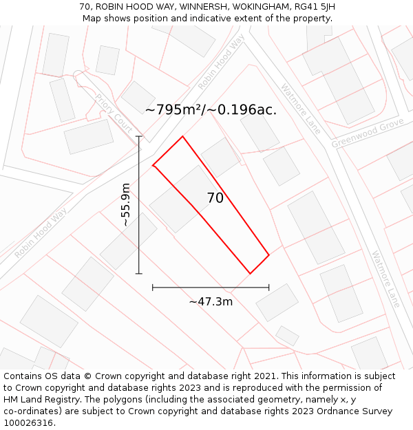 70, ROBIN HOOD WAY, WINNERSH, WOKINGHAM, RG41 5JH: Plot and title map