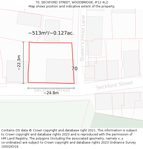 70, SECKFORD STREET, WOODBRIDGE, IP12 4LZ: Plot and title map