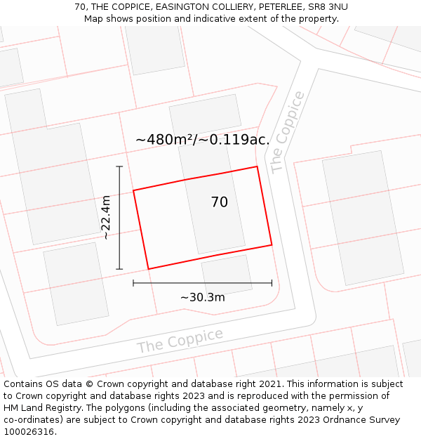 70, THE COPPICE, EASINGTON COLLIERY, PETERLEE, SR8 3NU: Plot and title map