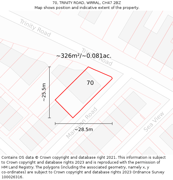 70, TRINITY ROAD, WIRRAL, CH47 2BZ: Plot and title map