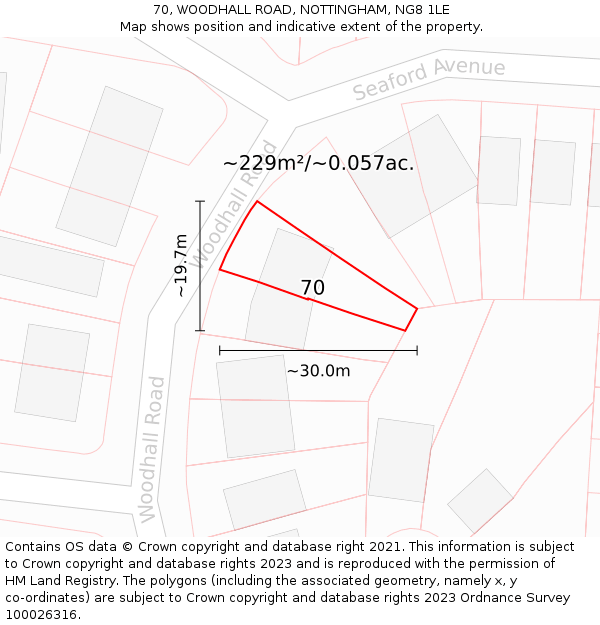 70, WOODHALL ROAD, NOTTINGHAM, NG8 1LE: Plot and title map