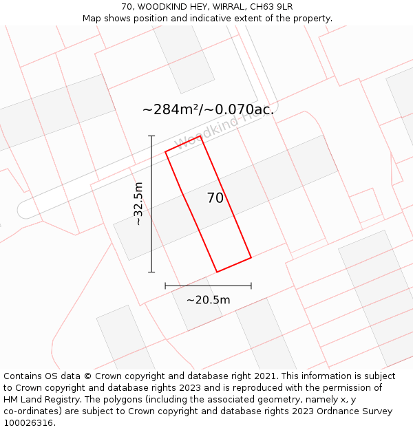 70, WOODKIND HEY, WIRRAL, CH63 9LR: Plot and title map