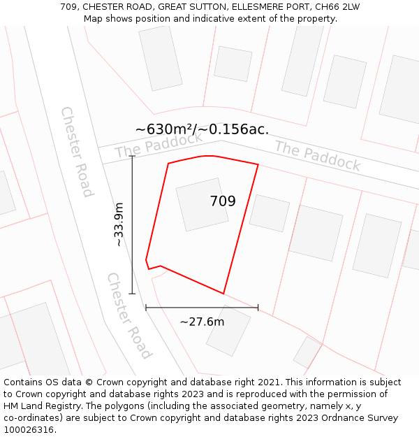 709, CHESTER ROAD, GREAT SUTTON, ELLESMERE PORT, CH66 2LW: Plot and title map