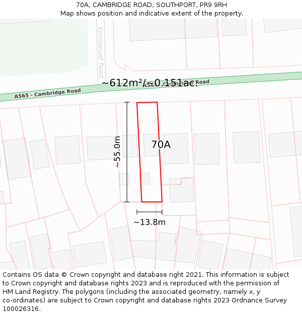 70A, CAMBRIDGE ROAD, SOUTHPORT, PR9 9RH: Plot and title map