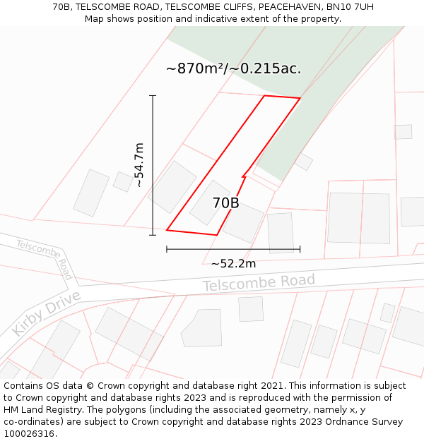 70B, TELSCOMBE ROAD, TELSCOMBE CLIFFS, PEACEHAVEN, BN10 7UH: Plot and title map