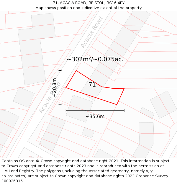 71, ACACIA ROAD, BRISTOL, BS16 4PY: Plot and title map