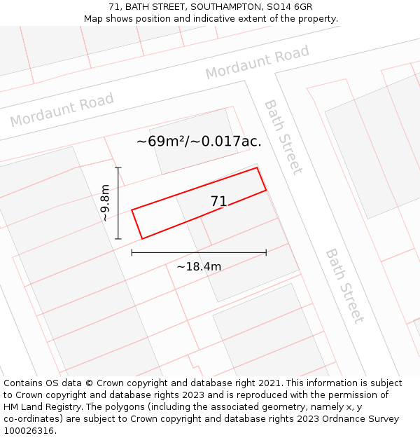 71, BATH STREET, SOUTHAMPTON, SO14 6GR: Plot and title map