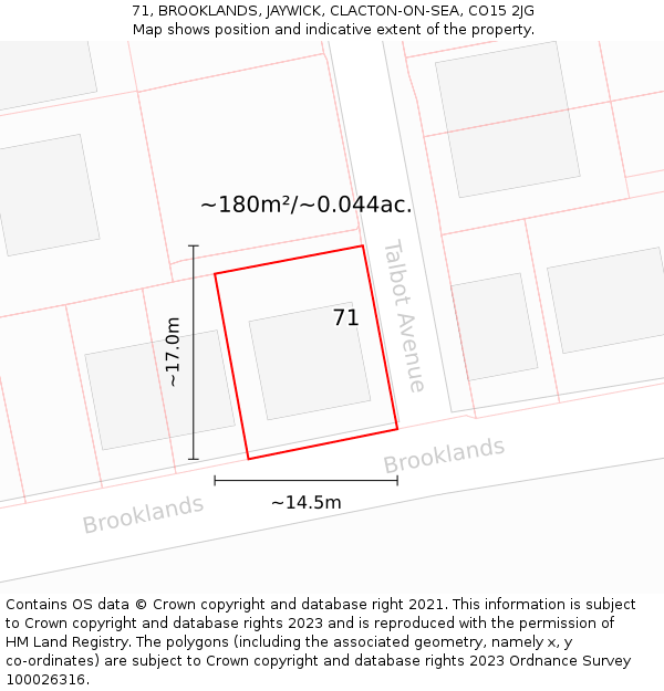 71, BROOKLANDS, JAYWICK, CLACTON-ON-SEA, CO15 2JG: Plot and title map