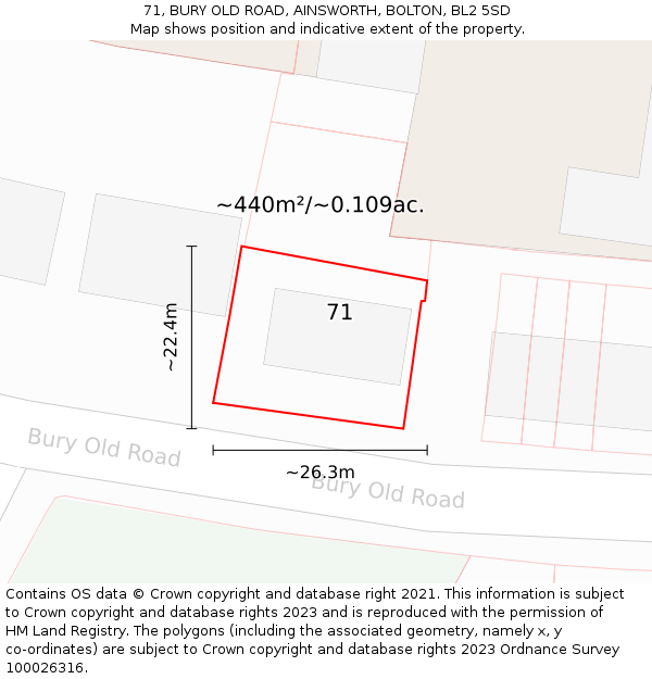 71, BURY OLD ROAD, AINSWORTH, BOLTON, BL2 5SD: Plot and title map