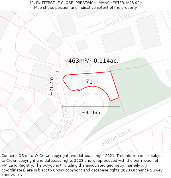 71, BUTTERSTILE CLOSE, PRESTWICH, MANCHESTER, M25 9PH: Plot and title map