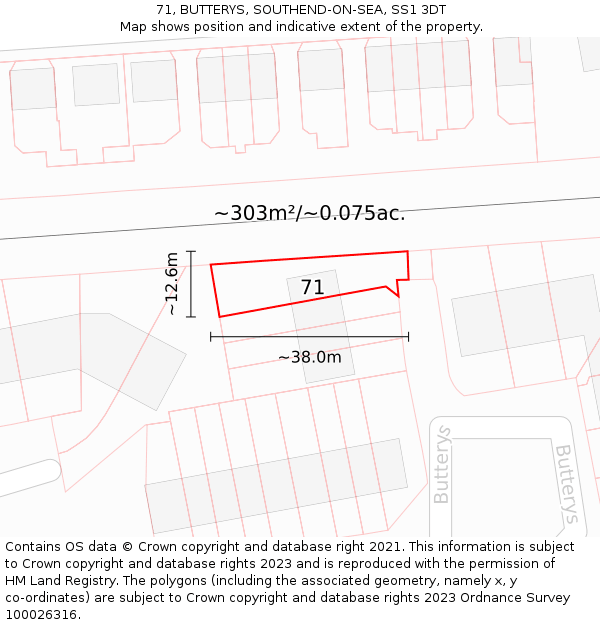 71, BUTTERYS, SOUTHEND-ON-SEA, SS1 3DT: Plot and title map