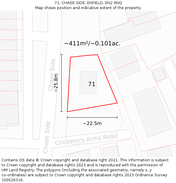 71, CHASE SIDE, ENFIELD, EN2 6NQ: Plot and title map