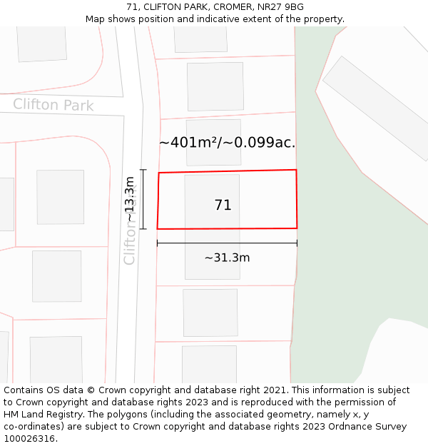 71, CLIFTON PARK, CROMER, NR27 9BG: Plot and title map