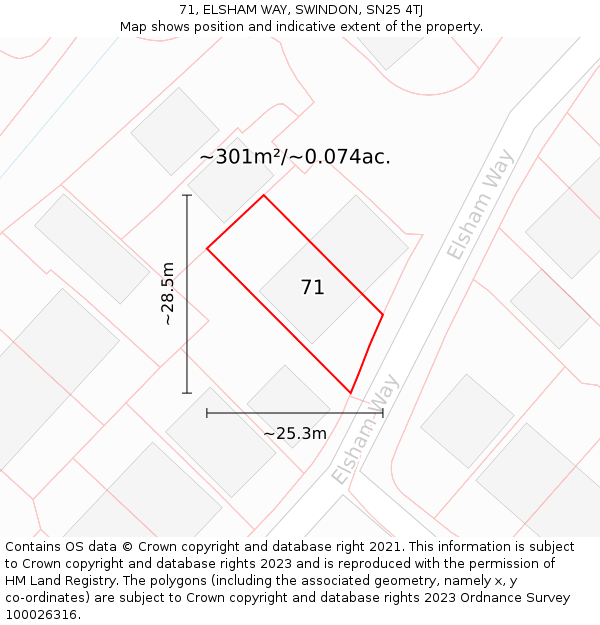 71, ELSHAM WAY, SWINDON, SN25 4TJ: Plot and title map