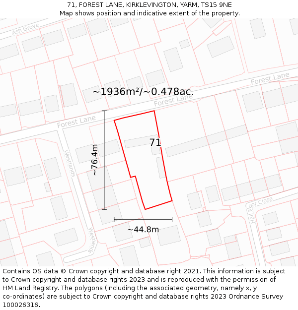 71, FOREST LANE, KIRKLEVINGTON, YARM, TS15 9NE: Plot and title map