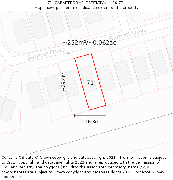 71, GARNETT DRIVE, PRESTATYN, LL19 7DL: Plot and title map