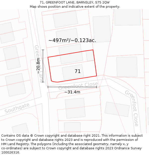 71, GREENFOOT LANE, BARNSLEY, S75 2QW: Plot and title map