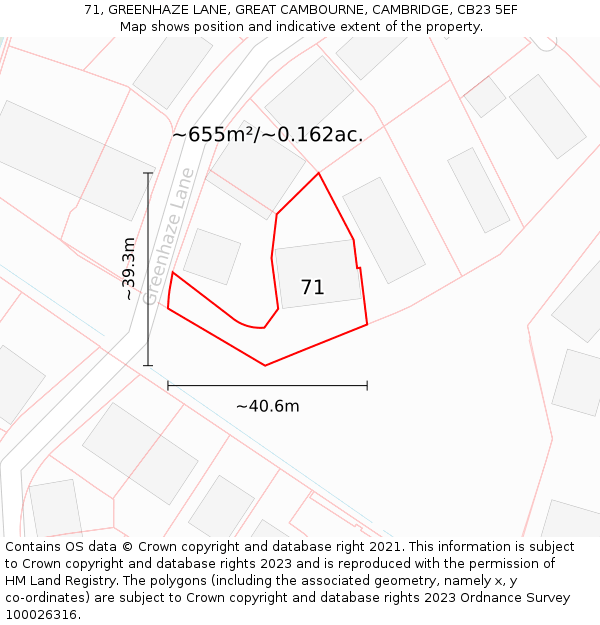 71, GREENHAZE LANE, GREAT CAMBOURNE, CAMBRIDGE, CB23 5EF: Plot and title map