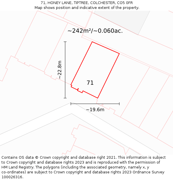 71, HONEY LANE, TIPTREE, COLCHESTER, CO5 0FR: Plot and title map