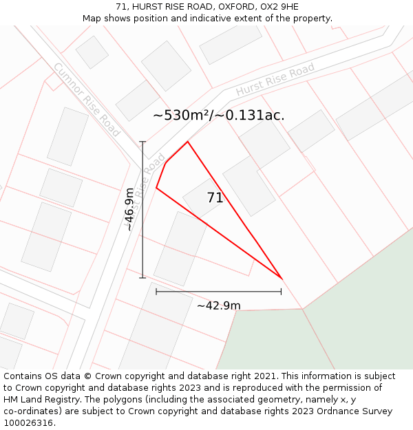 71, HURST RISE ROAD, OXFORD, OX2 9HE: Plot and title map