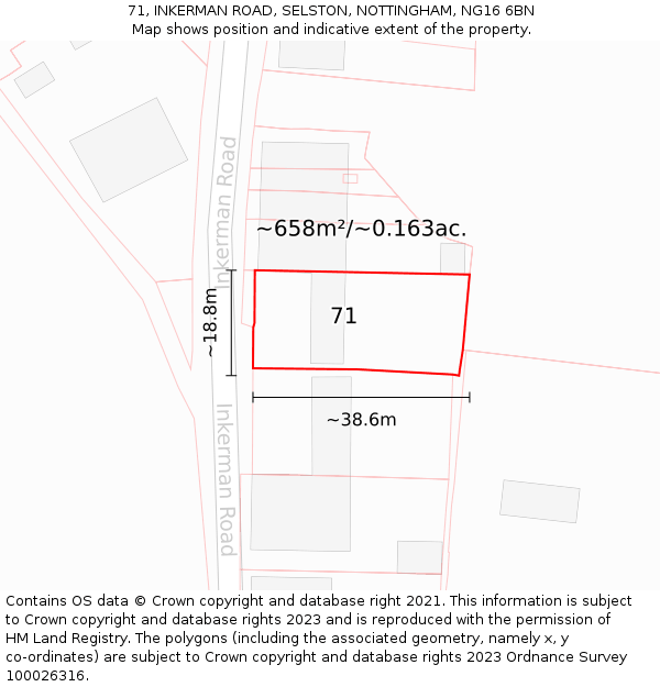 71, INKERMAN ROAD, SELSTON, NOTTINGHAM, NG16 6BN: Plot and title map