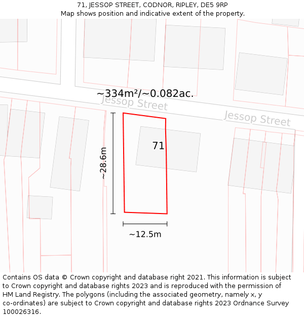 71, JESSOP STREET, CODNOR, RIPLEY, DE5 9RP: Plot and title map