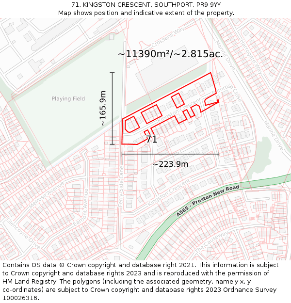 71, KINGSTON CRESCENT, SOUTHPORT, PR9 9YY: Plot and title map