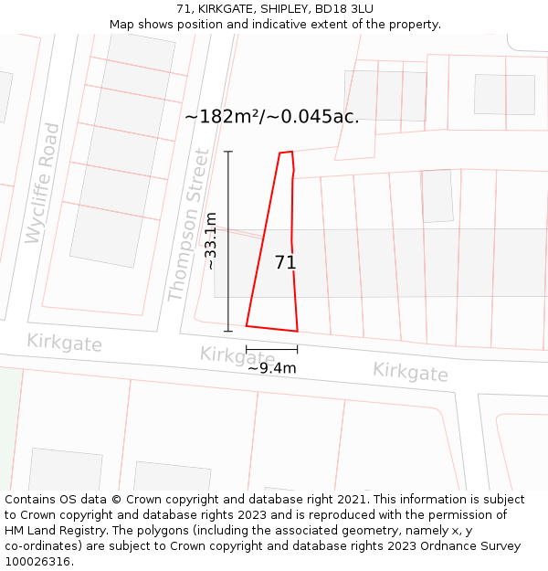 71, KIRKGATE, SHIPLEY, BD18 3LU: Plot and title map