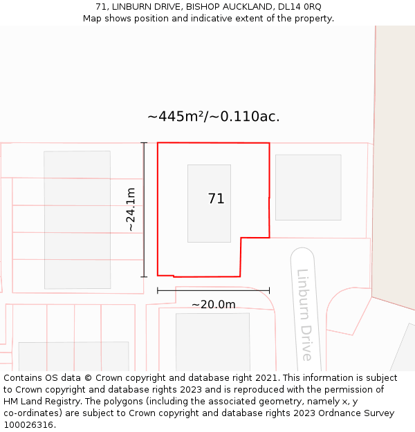 71, LINBURN DRIVE, BISHOP AUCKLAND, DL14 0RQ: Plot and title map