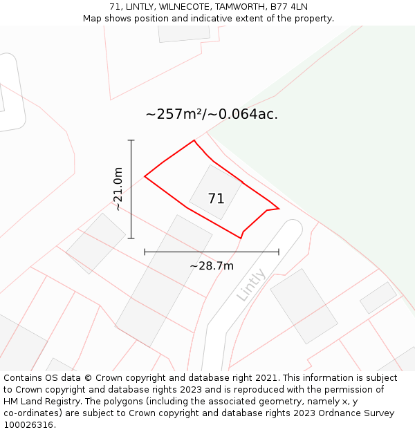 71, LINTLY, WILNECOTE, TAMWORTH, B77 4LN: Plot and title map