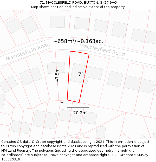 71, MACCLESFIELD ROAD, BUXTON, SK17 9AG: Plot and title map