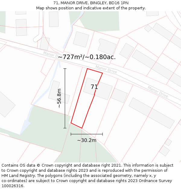 71, MANOR DRIVE, BINGLEY, BD16 1PN: Plot and title map