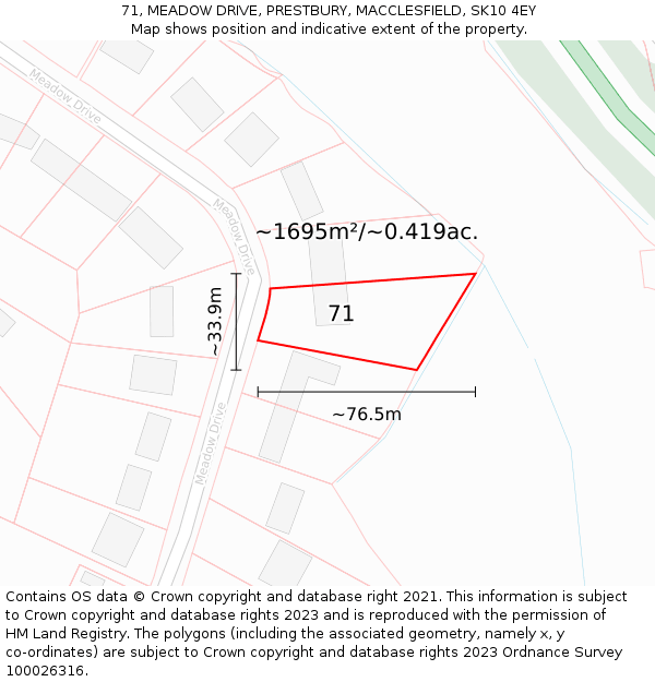 71, MEADOW DRIVE, PRESTBURY, MACCLESFIELD, SK10 4EY: Plot and title map