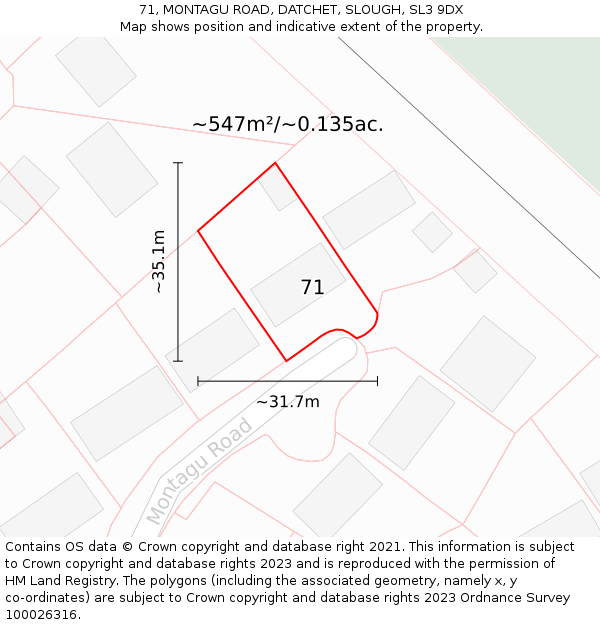 71, MONTAGU ROAD, DATCHET, SLOUGH, SL3 9DX: Plot and title map