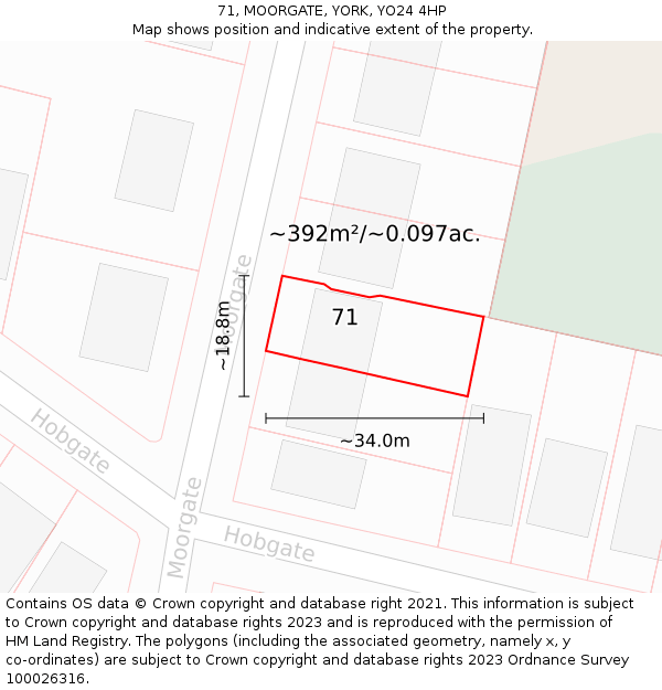 71, MOORGATE, YORK, YO24 4HP: Plot and title map