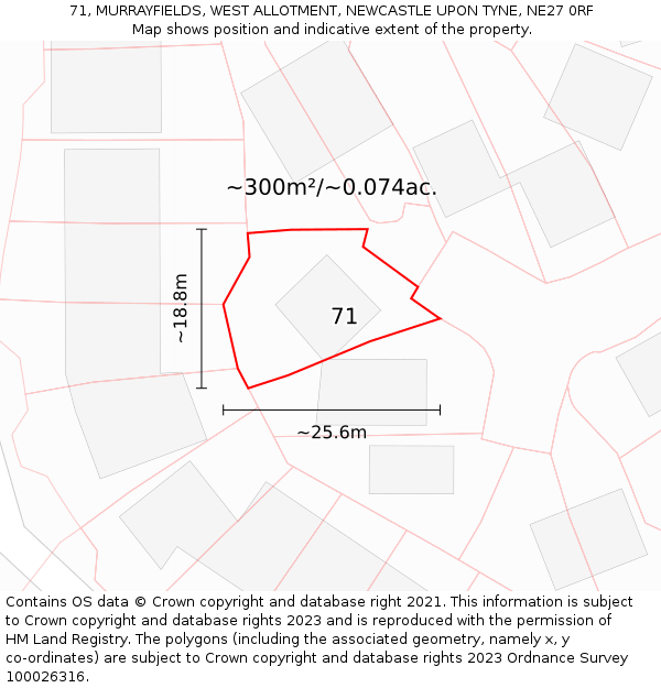 71, MURRAYFIELDS, WEST ALLOTMENT, NEWCASTLE UPON TYNE, NE27 0RF: Plot and title map