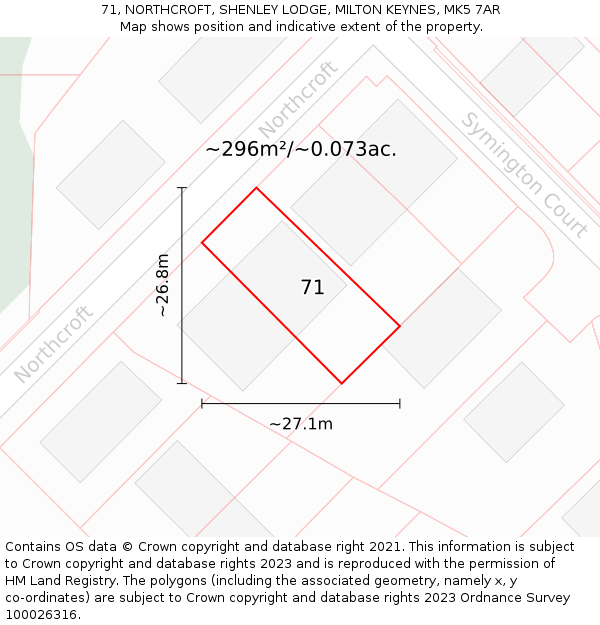 71, NORTHCROFT, SHENLEY LODGE, MILTON KEYNES, MK5 7AR: Plot and title map