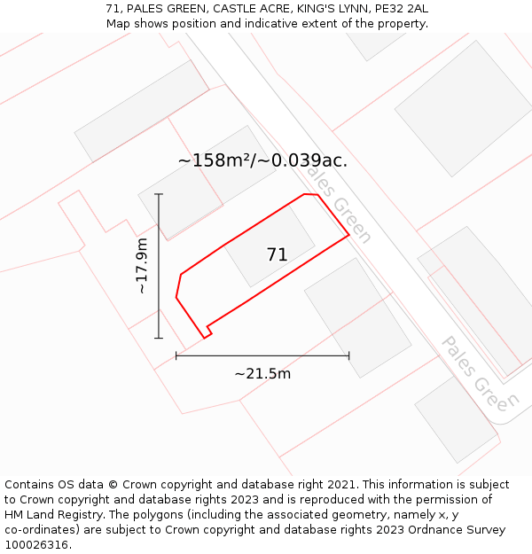 71, PALES GREEN, CASTLE ACRE, KING'S LYNN, PE32 2AL: Plot and title map