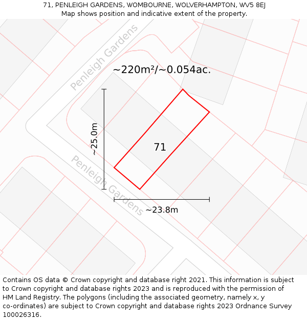 71, PENLEIGH GARDENS, WOMBOURNE, WOLVERHAMPTON, WV5 8EJ: Plot and title map