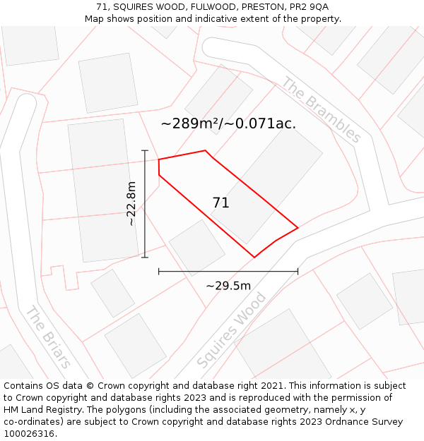 71, SQUIRES WOOD, FULWOOD, PRESTON, PR2 9QA: Plot and title map