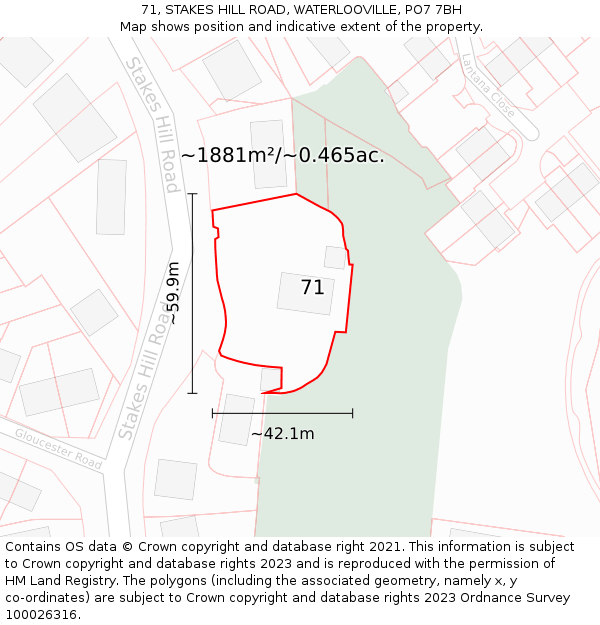 71, STAKES HILL ROAD, WATERLOOVILLE, PO7 7BH: Plot and title map