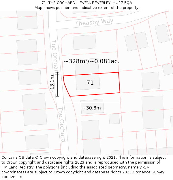 71, THE ORCHARD, LEVEN, BEVERLEY, HU17 5QA: Plot and title map