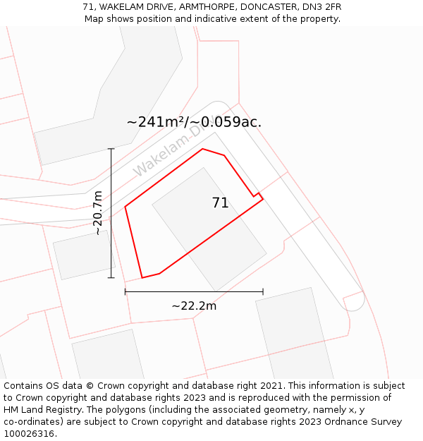 71, WAKELAM DRIVE, ARMTHORPE, DONCASTER, DN3 2FR: Plot and title map