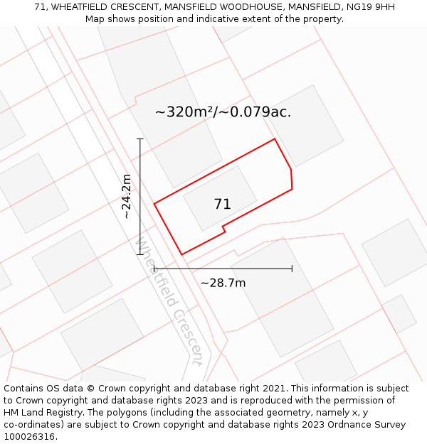 71, WHEATFIELD CRESCENT, MANSFIELD WOODHOUSE, MANSFIELD, NG19 9HH: Plot and title map