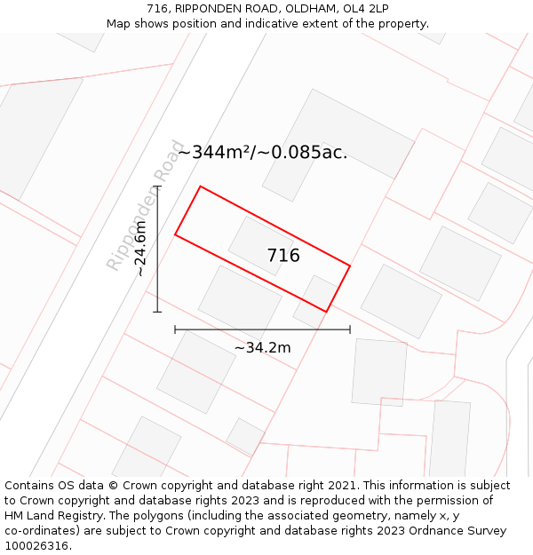 716, RIPPONDEN ROAD, OLDHAM, OL4 2LP: Plot and title map