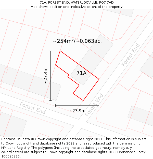 71A, FOREST END, WATERLOOVILLE, PO7 7AD: Plot and title map