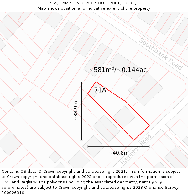 71A, HAMPTON ROAD, SOUTHPORT, PR8 6QD: Plot and title map