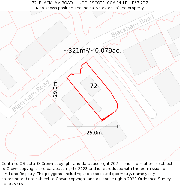 72, BLACKHAM ROAD, HUGGLESCOTE, COALVILLE, LE67 2DZ: Plot and title map