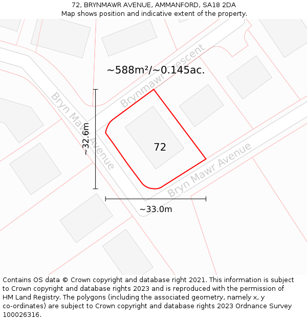 72, BRYNMAWR AVENUE, AMMANFORD, SA18 2DA: Plot and title map